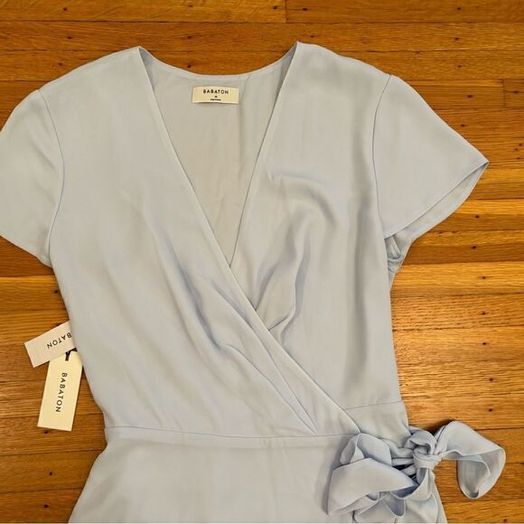 Aritzia Babaton Glimmer Light Blue Mini Wrap Dress NWT. - Picture 2 of 3